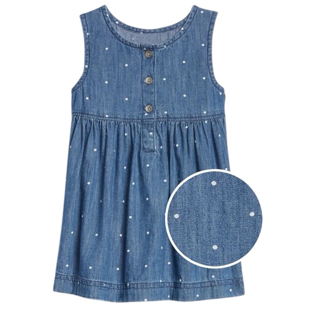 Baby Gap Sleeveless Denim Polka Dot Dress